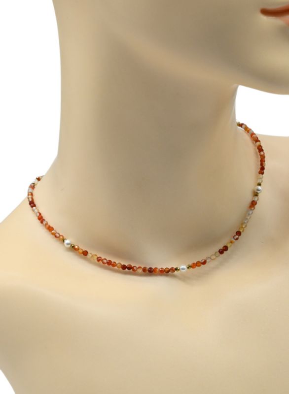 Carnelian choker ball 3mm, majorcan insert ball 4mm, 39cm