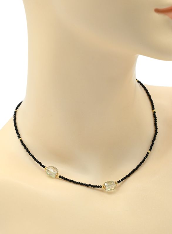 Choker made of black spinel with zircon chameleon crystal, 40cm