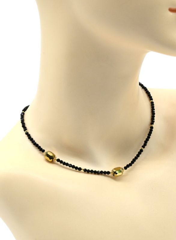 Choker made of black spinel ball 3mm with zircon 7*8mm color gold, 39cm