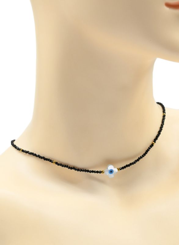 Choker made of black spinel "Flower" ball 2mm black, 40cm