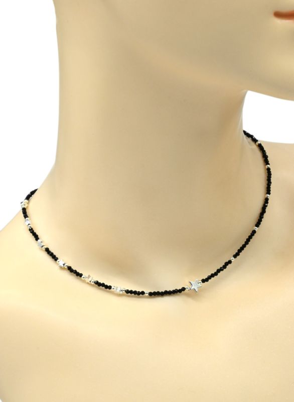 Choker made of black spinel "Star" ball 2mm black, 39cm