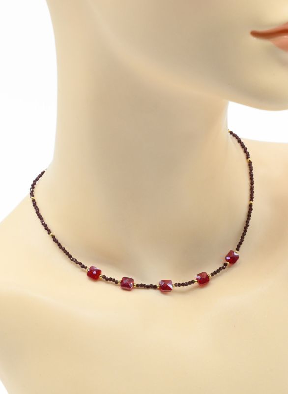 Spinel choker with pendants zircon square, violet color, 39cm