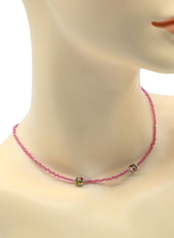 Spinel choker with pendants zircon square, rose color, 39cm