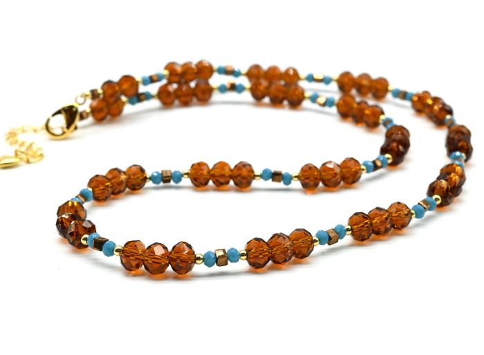 Zircon choker rondel 6mm copper color with zircon, 45cm