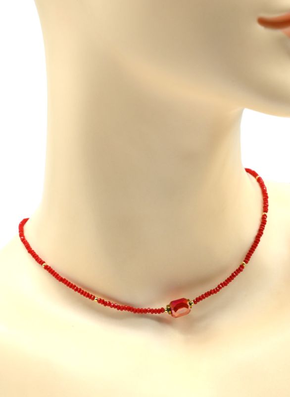 Zircon choker rondel 2*1.5mm, barrel 8*9mm color red, 39.5cm