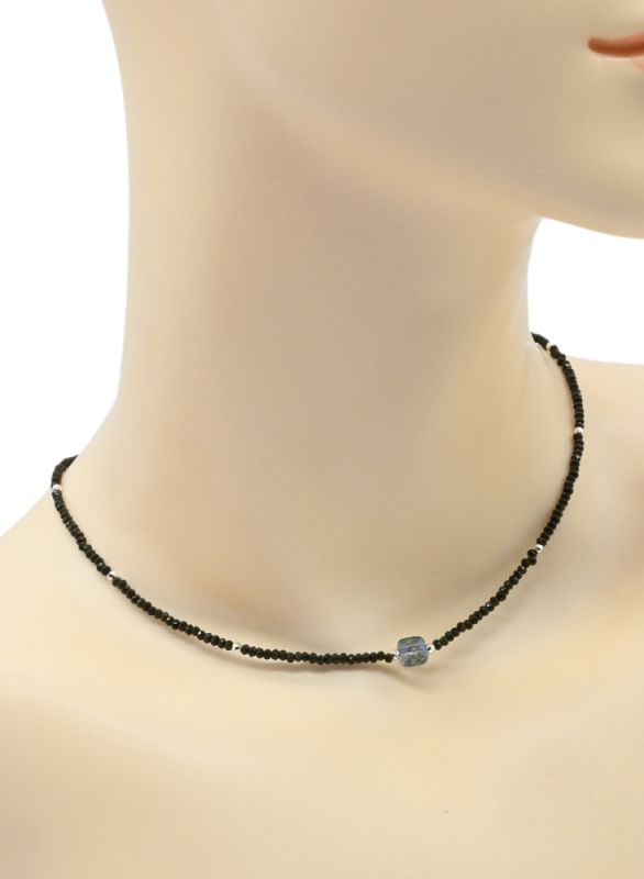 Zircon rondel choker 2mm dark colored, 39cm