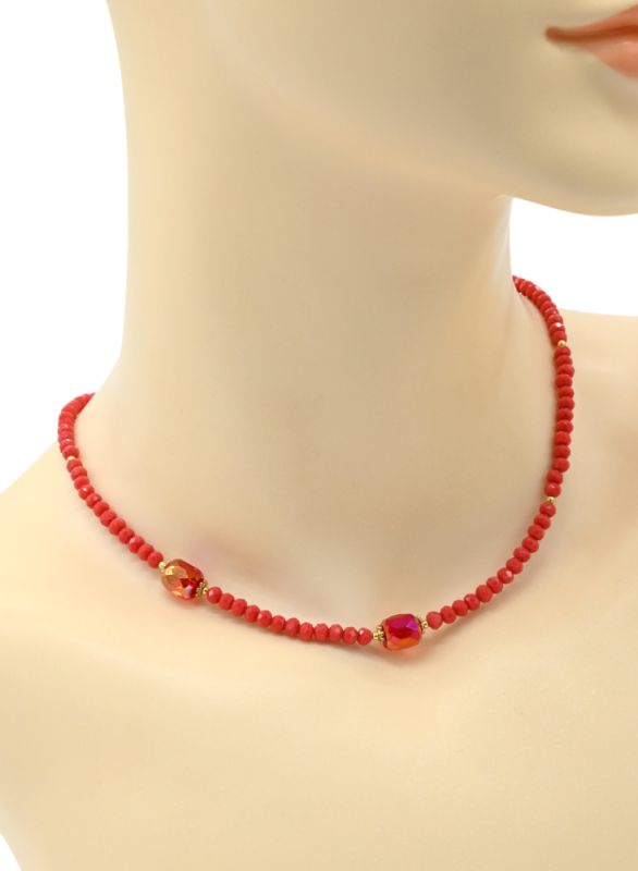 Zircon rondel choker 4*3mm color red 40cm