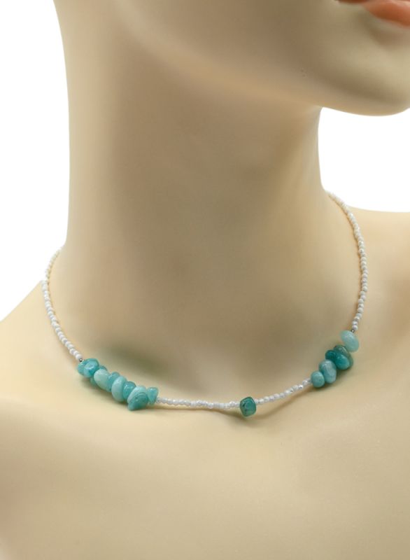 Zircon choker with amazonite ball 2mm color white, 39cm