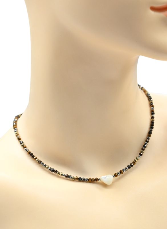 Zircon choker with mother of pearl ball 3mm color assorted, 39cm