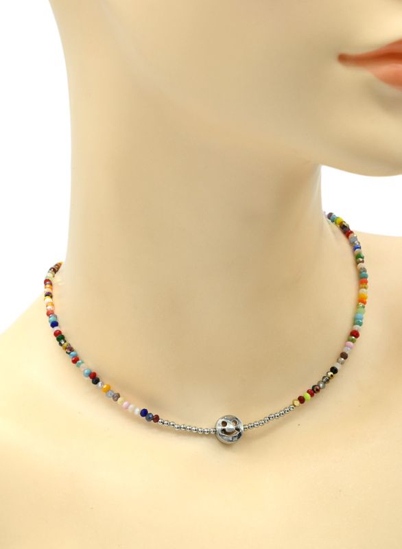 Zircon choker with pendant "Smile" color assorted, 39cm