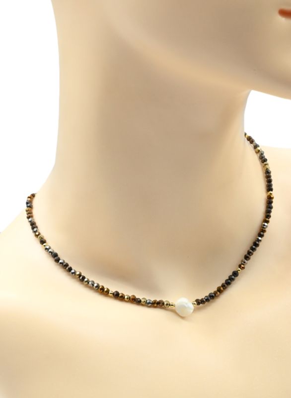 Zircon choker with pearls ball 3mm color assorted, 39cm