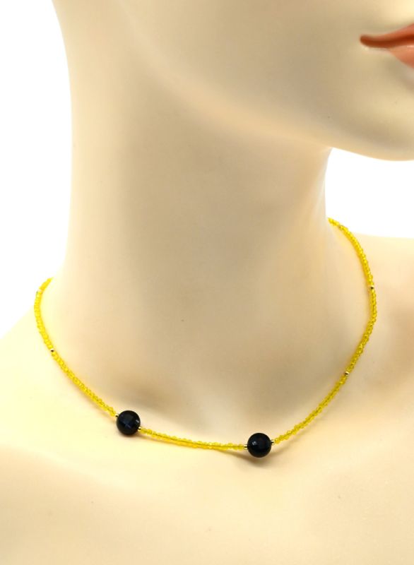 Zircon choker ball 2mm with agate pendants, yellow, 39cm