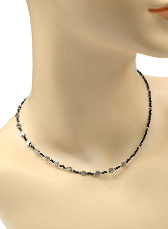 Zircon choker ball 2mm black-blue, insert hearts 4*4mm, 39cm