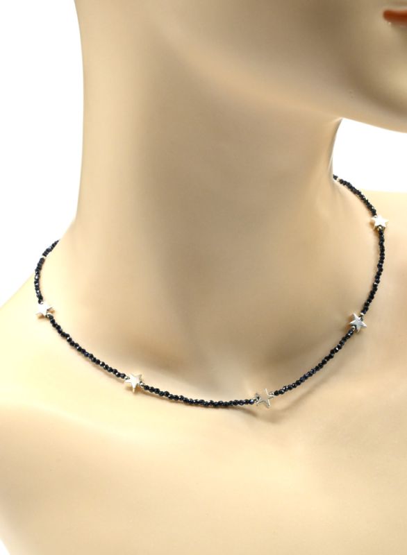 Zircon choker ball 2mm black-blue color, asterisk insert 7*7mm, 39cm