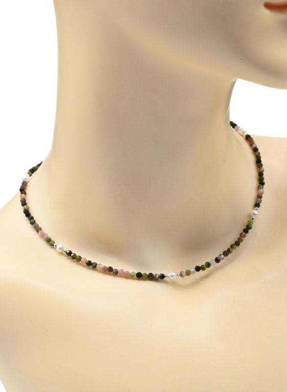 Tourmaline choker ball 3mm, majorca insert ball 4mm, 39cm