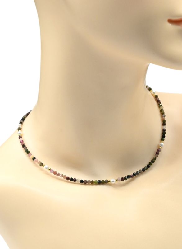 Tourmaline choker ball 3mm, majorca insert ball 4mm, 39cm