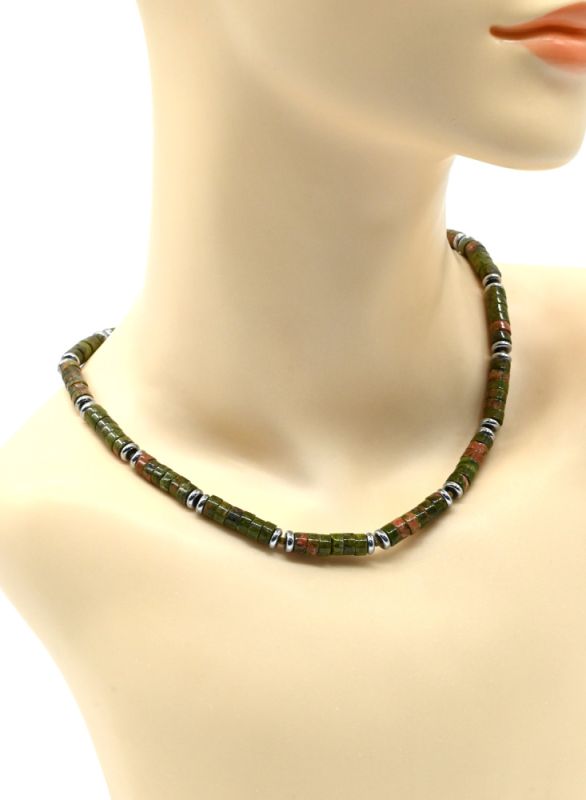 Choker made of unakite discs 6mm, 42cm