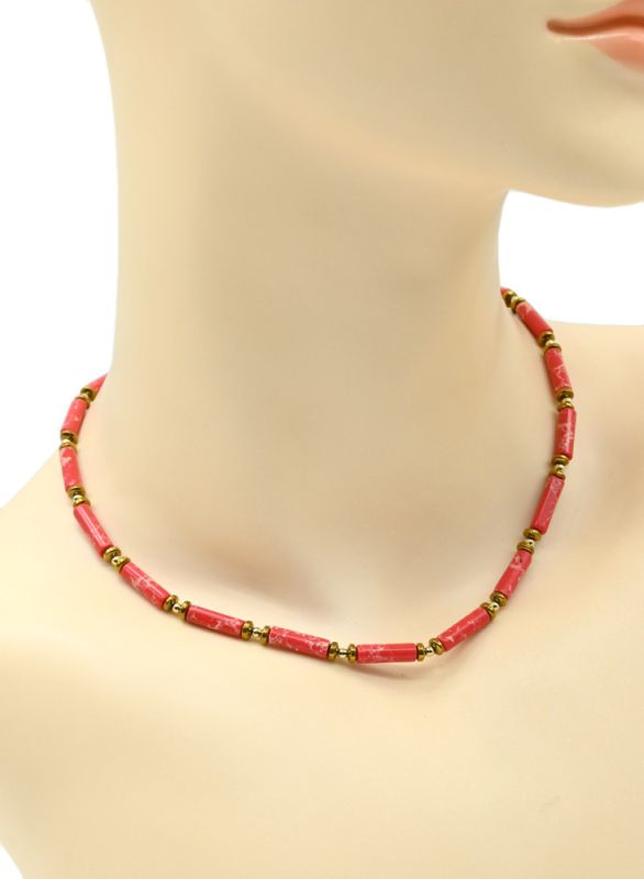 Choker made of variscite imitation cylinder 4*13mm color red, 39cm