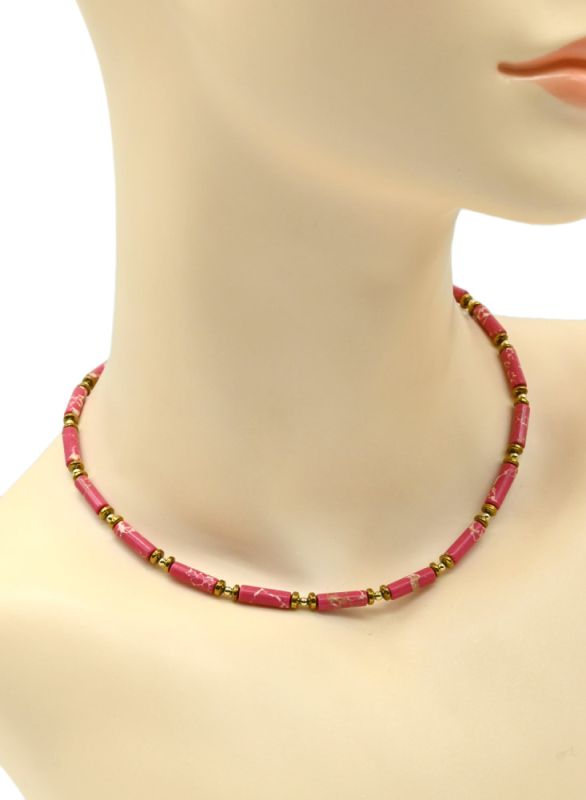 Choker made of variscite imitation cylinder 4*13mm colormaline, 39cm