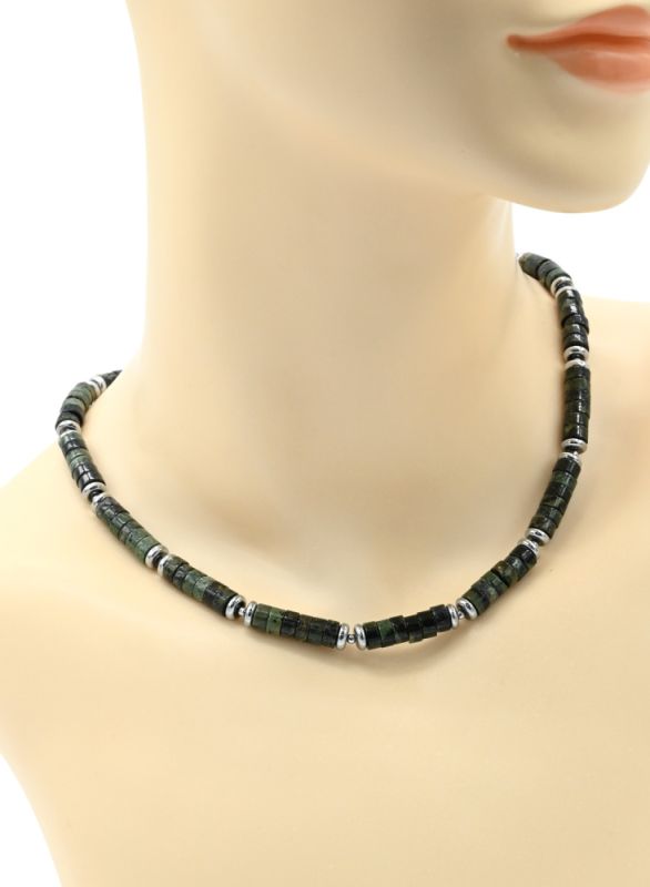 Choker made of green jasper discs 6mm, 42cm