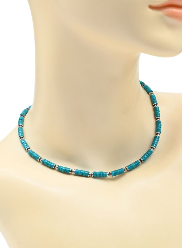 Choker on the neck disc 4*2mm color turquoise, 39cm