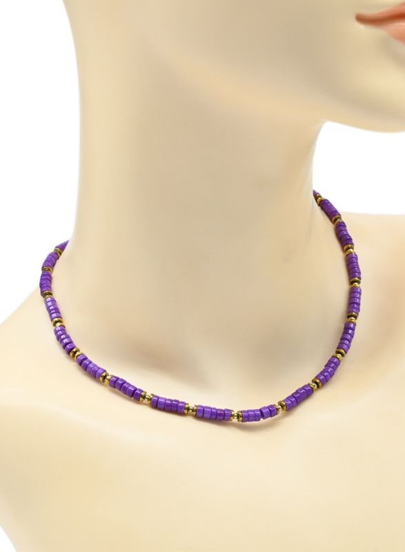 Choker on the neck disc 4*2mm violet color, 39cm