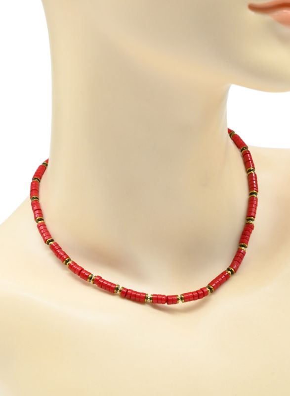 Choker on the neck disc 4*2mm color red, 38cm