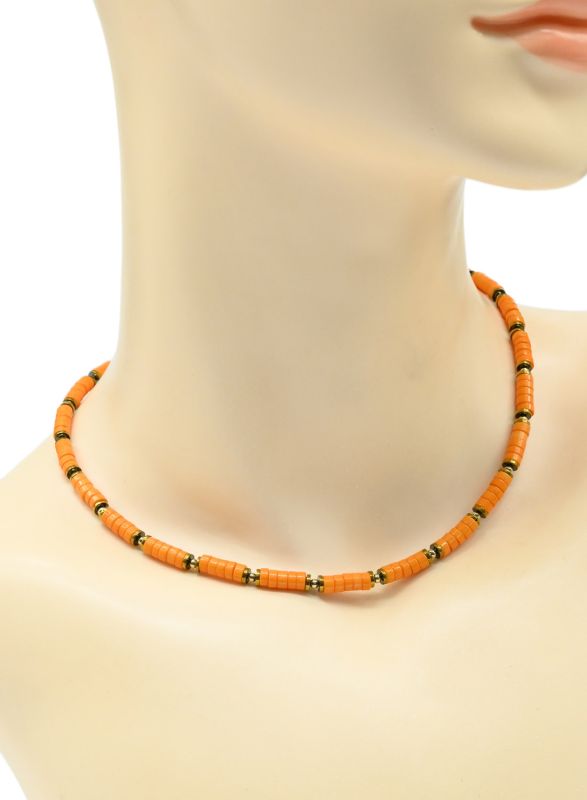 Choker on the neck disc 4*2mm orange color, 39cm