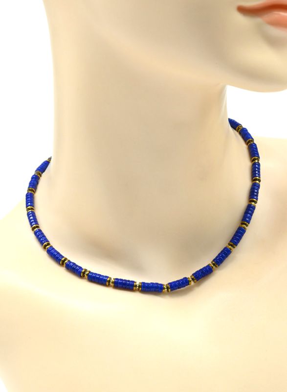 Choker on the neck disc 4*2mm blue, 39cm