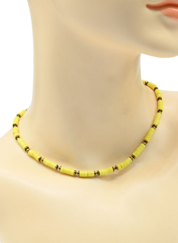 Choker on the neck disc 4*2mm yellow, 39cm