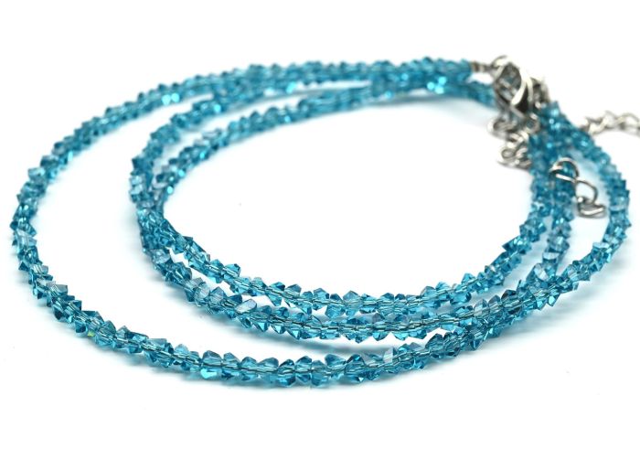 Choker on the neck and bracelet made of zircon cut 3mm turquoise color, 40cm, 17cm