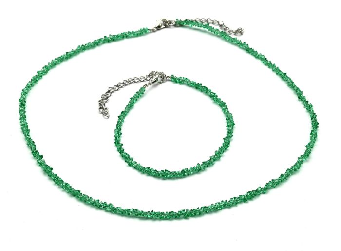 Neck choker and zircon bracelet cut 3mm emerald color, 39cm, 17cm