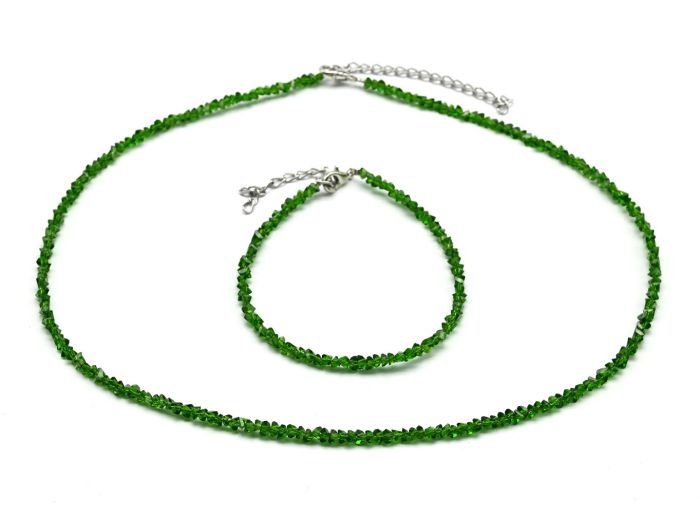 Neck choker and zircon bracelet cut 3mm green, 40cm, 17cm