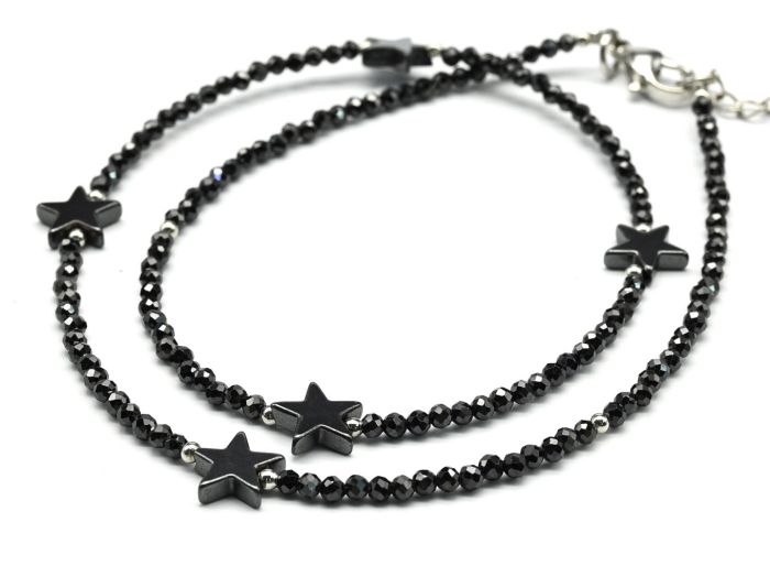 Choker on the neck made of cubic zirconia ball 2mm with an insert of hematite star 8*8mm color black, 39cm