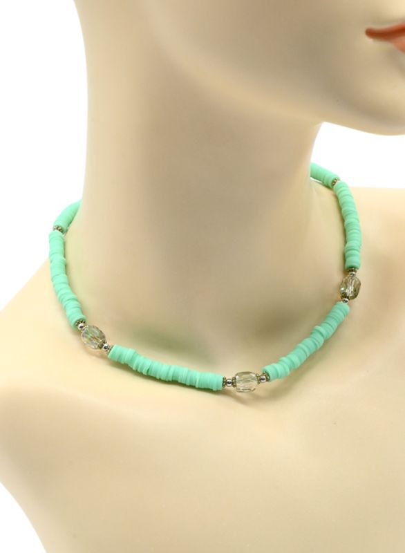 Choker on the neck made of rubber with zircon, mint color, 39cm