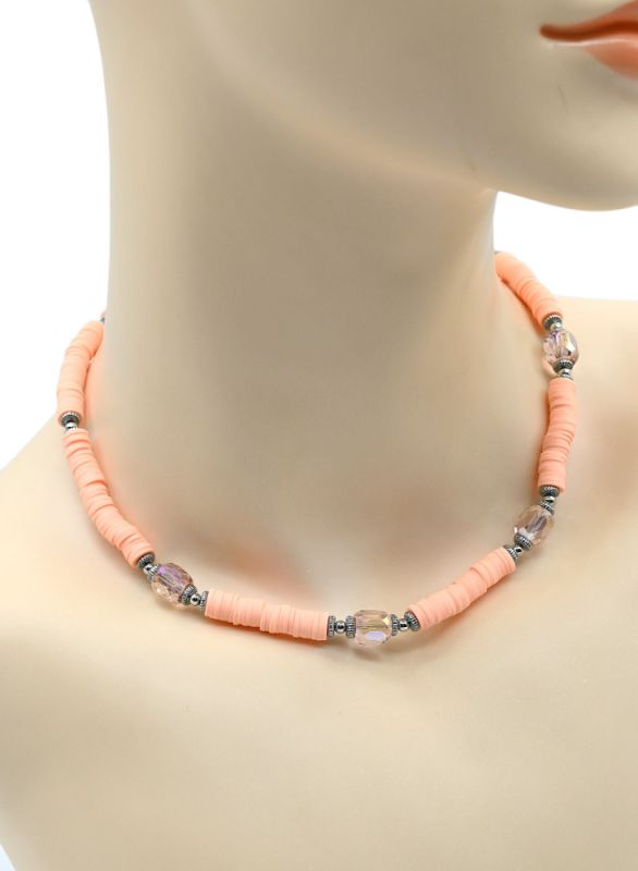 Choker on the neck made of rubber with zircon, peach color, 40cm