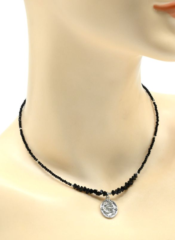 Choker on the neck made of zircon ball 2mm with a black pendant, 37cm