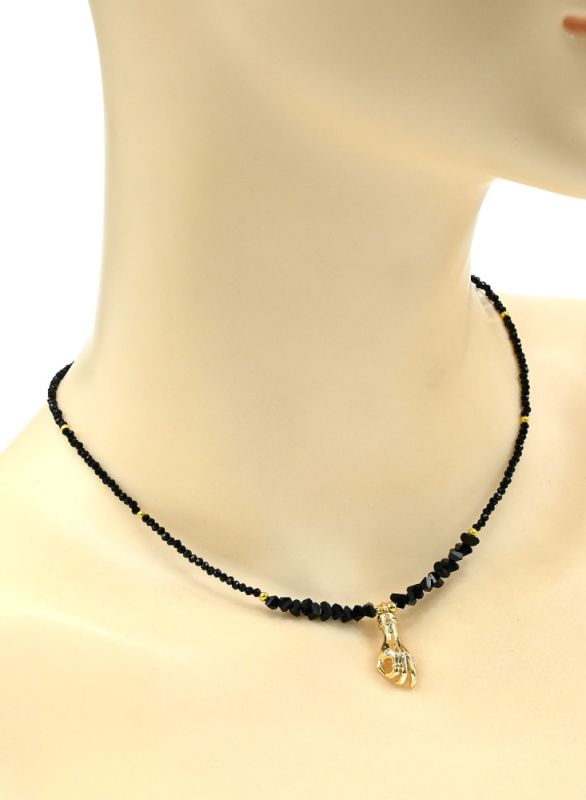 Choker on the neck made of zircon ball 2mm with a black pendant, 38cm