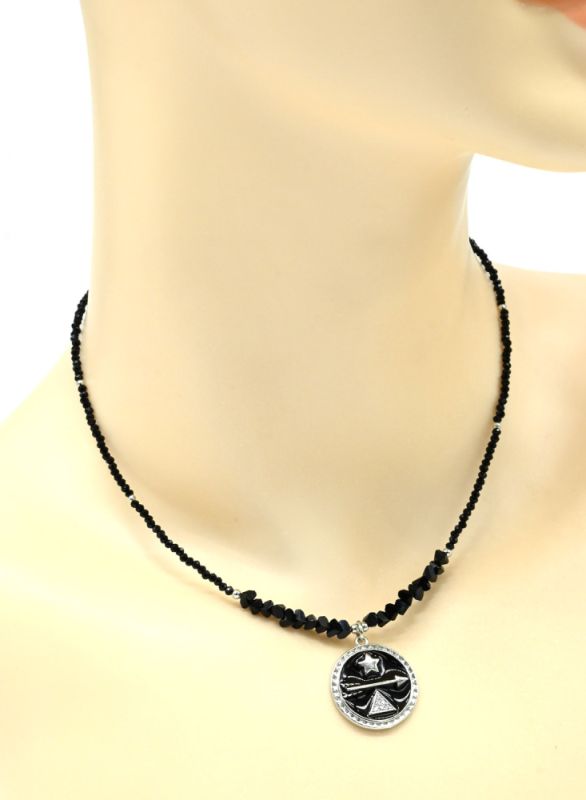 Choker on the neck made of zircon ball 2mm with a black pendant, 38cm