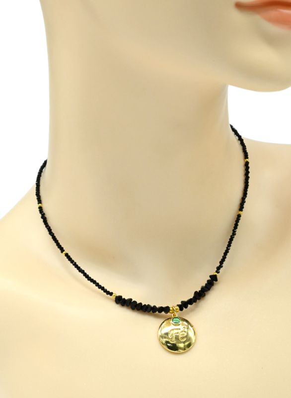 Choker on the neck made of zircon ball 2mm with a black pendant, 38cm