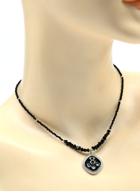 Choker on the neck made of zircon ball 2mm with a black pendant, 38cm