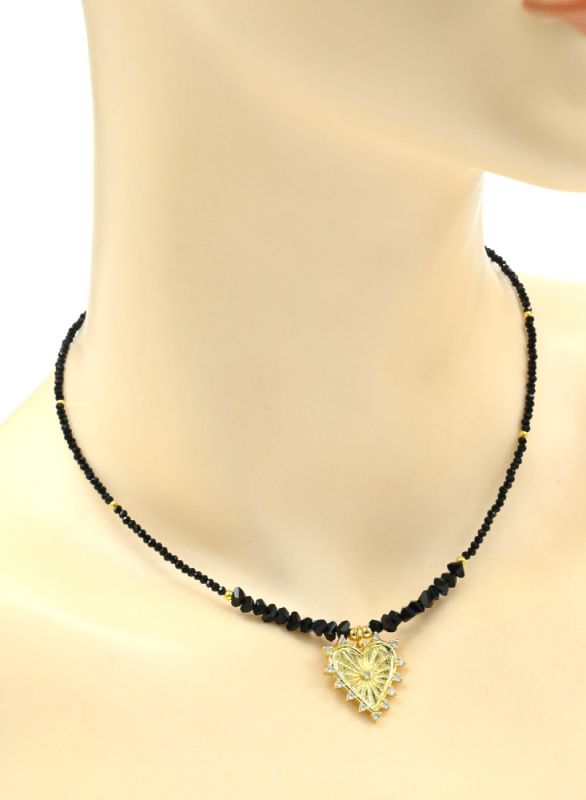 Choker on the neck made of zircon ball 2mm with a black pendant, 38cm