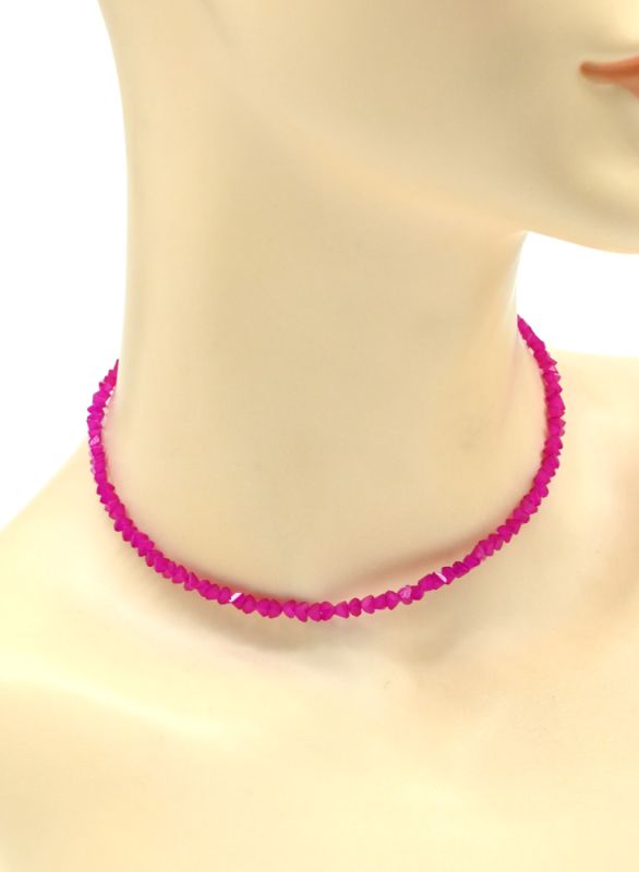 Women's neck choker made of zircon cut 3mm fuchsia, 34cm