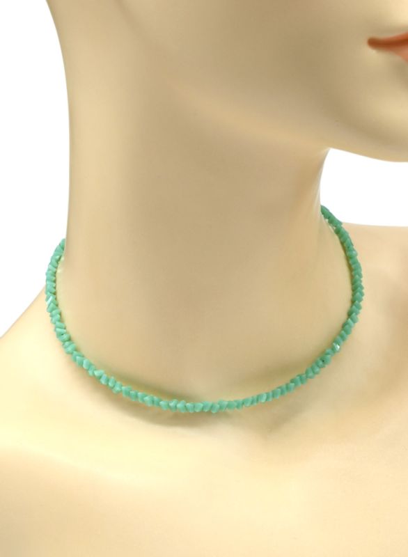 Women's neck choker made of zircon cut 4mm turquoise light color, 35cm