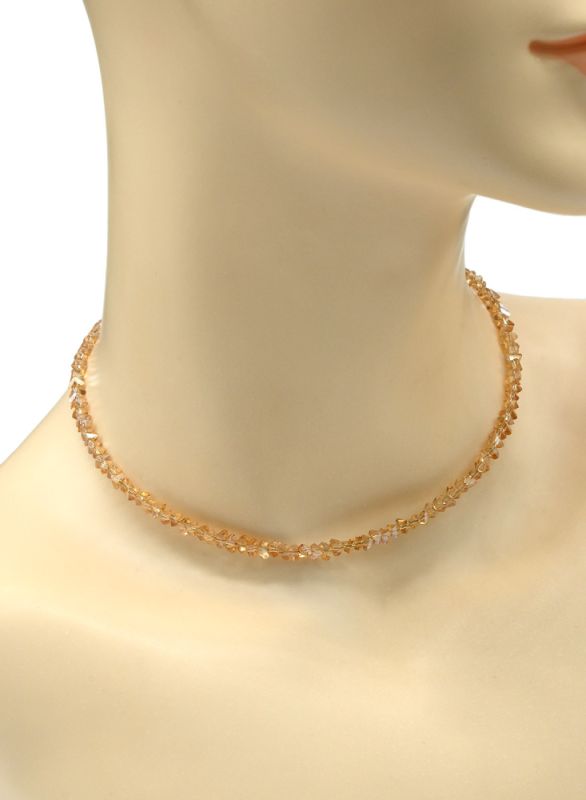 Women's neck choker made of zircon cut 4mm caramel flower, 35cm