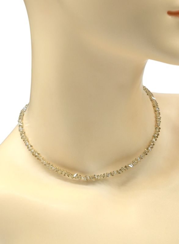 Women's neck choker made of zircon cut 4mm champagne color, 35cm