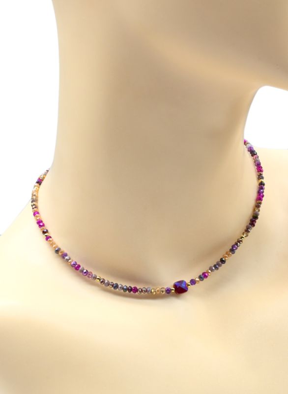 Women's neck choker made of zircon rondel 3*2mm assorted color, 36cm