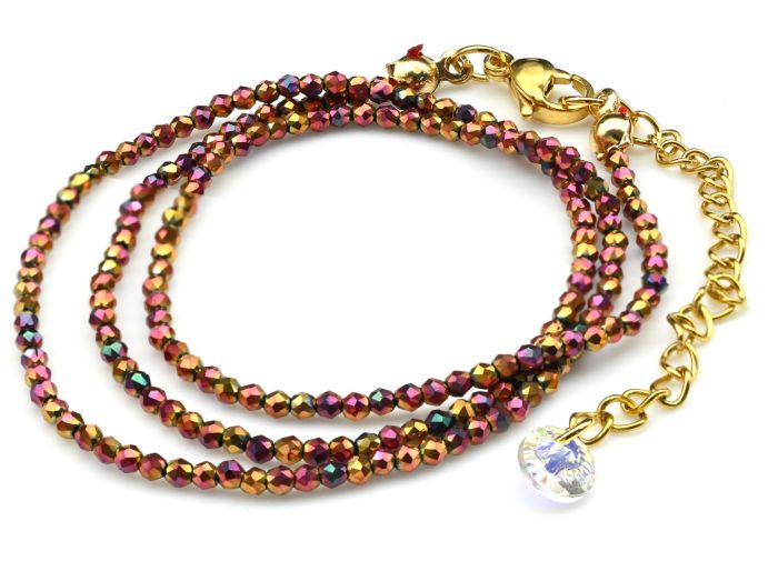 Women's neck choker made of zircon ball 2mm color gold-burgundy, 40cm