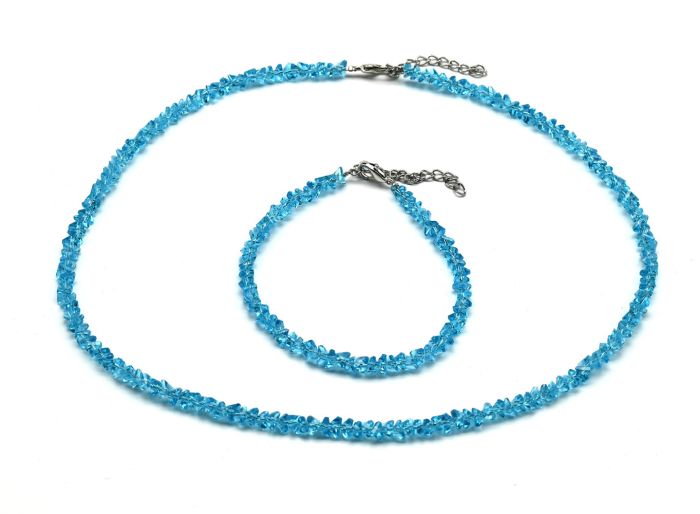 Choker with a bracelet for women made of zircon cut 4mm blue color, 40cm, 17cm