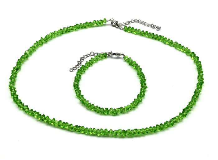 Choker with a bracelet for women made of zircon cut 4mm green, 39cm, 17cm